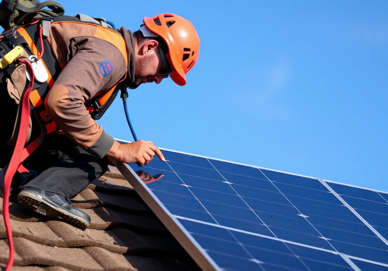 Engineer installing solar panels